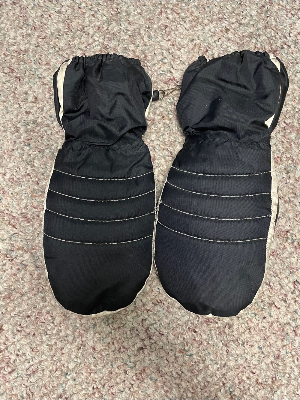 Vintage leather inside waterproof nylon Black Insulated Snow Mittens